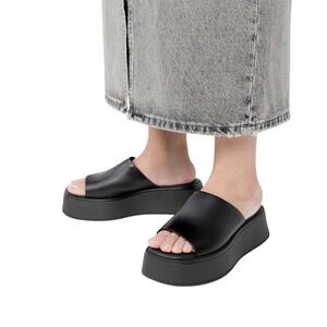 VAGABOND Courtney Black Leather Square Toe Flatform Sandals EU 38 US 8